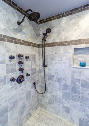 Tiled shower.