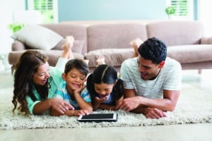A family laughing together.