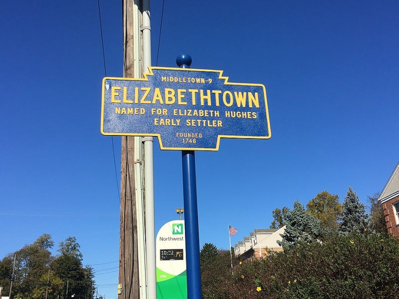 Elizabethtown PA keystone marker sign on route 230.